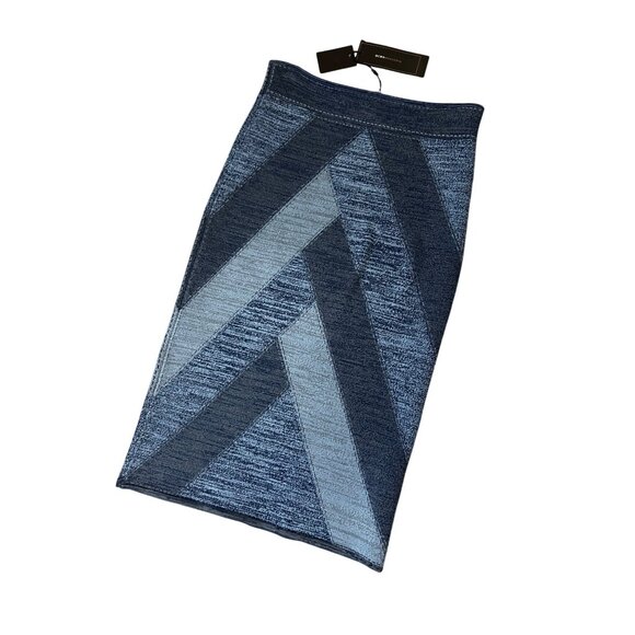 BCBG Max Azria Denim Combo Chevron Patterned Pencil Skirt Medium NWT $198 - Picture 4 of 6